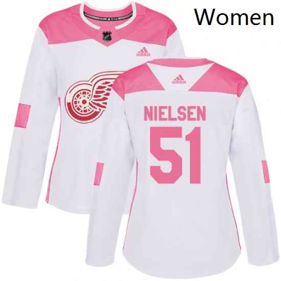 Womens Adidas Detroit Red Wings 51 Frans Nielsen Authentic WhitePink Fashion NHL Jersey